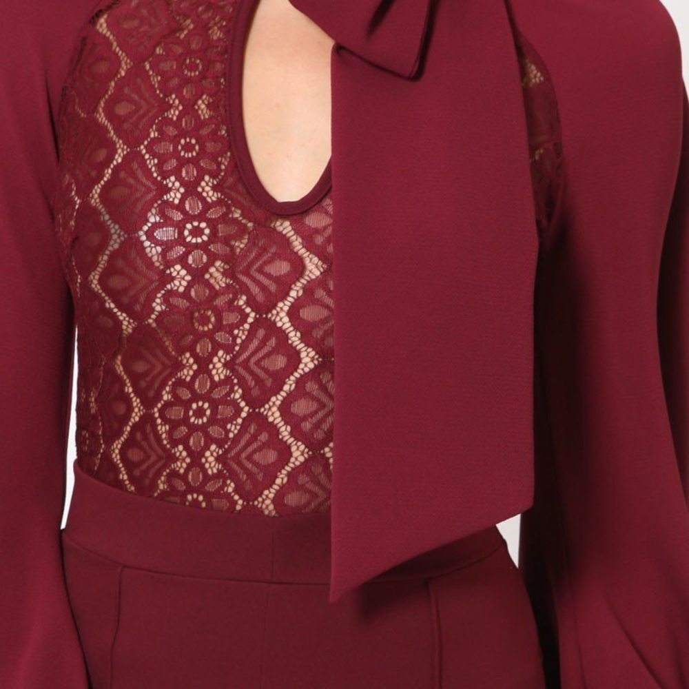 Burgundy lace top jumpsuit - Picture 5 of 7